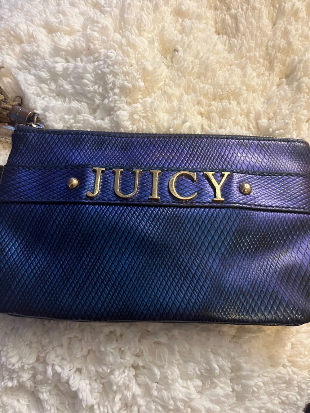 Juicy Couture Iridescent Blue Metallic Wristlet Clutch